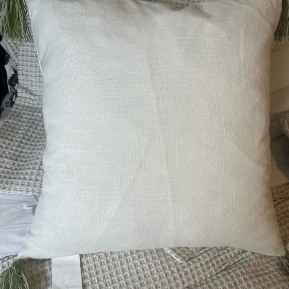 Embroidered Cotton Throw Pillow with Green Tassels 20X19 inches - Picture 4 of 5